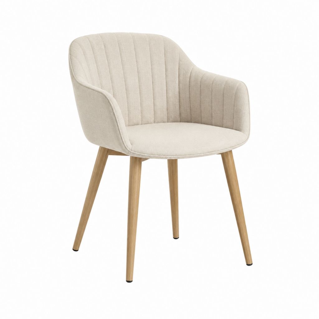Chaise de salle à manger beige en polyester avec accoudoirs et pieds en bois massif 58 x 60 x 82 cm