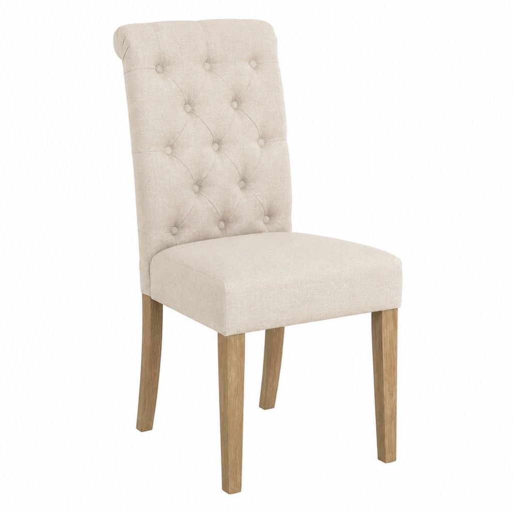 Chaise de salle à manger capitonnée beige en polyester avec pieds en bois massif 48 x 62 x 102 cm