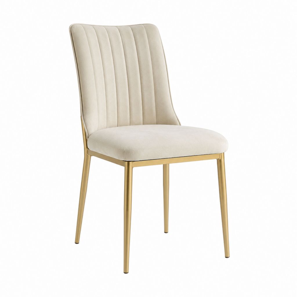 Chaise de salle à manger beige en velours polyester avec pieds en acier doré 48 x 59 x 88 cm
