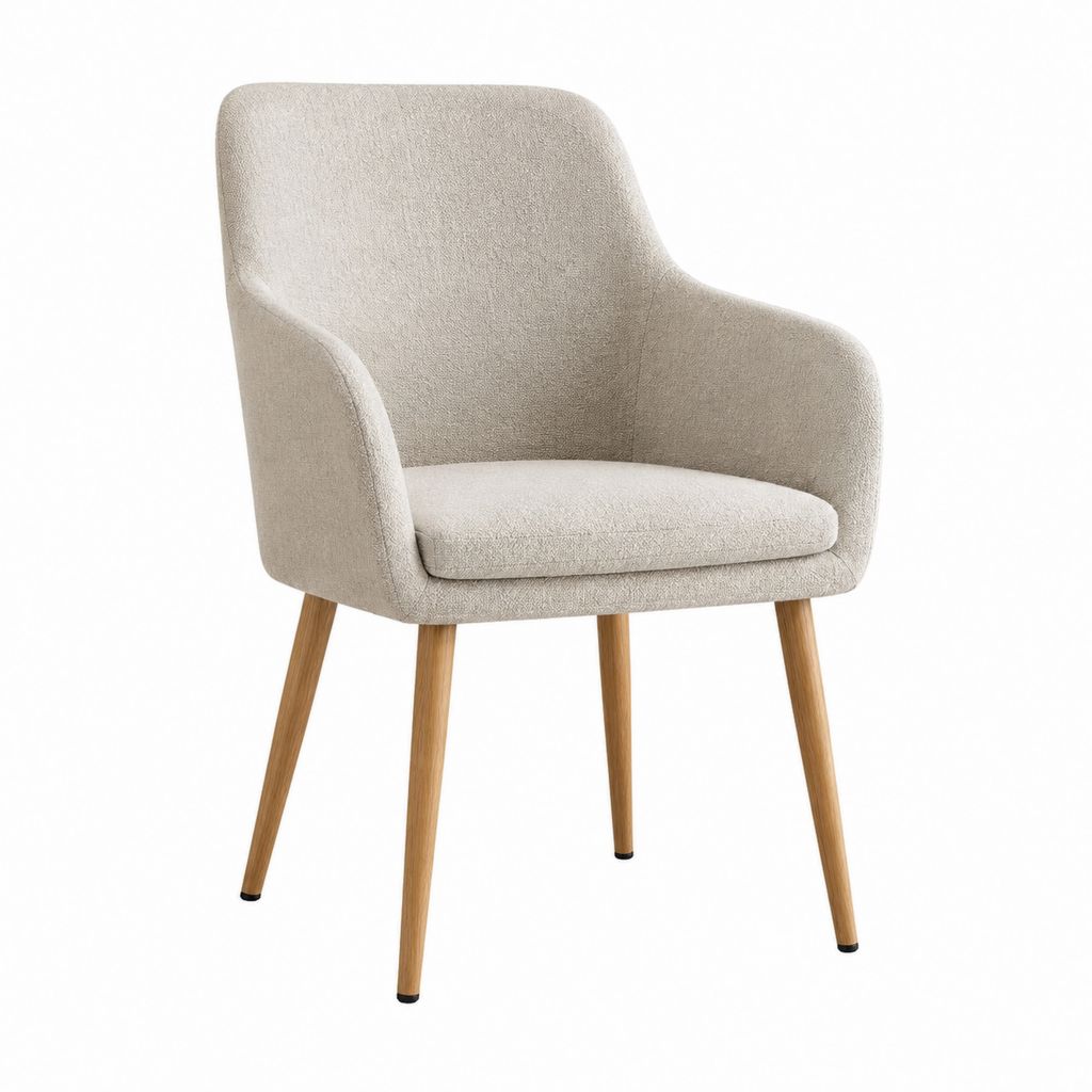 Fauteuil de salle à manger beige en polyester bouclette avec pieds en bois massif 58 x 62 x 82 cm