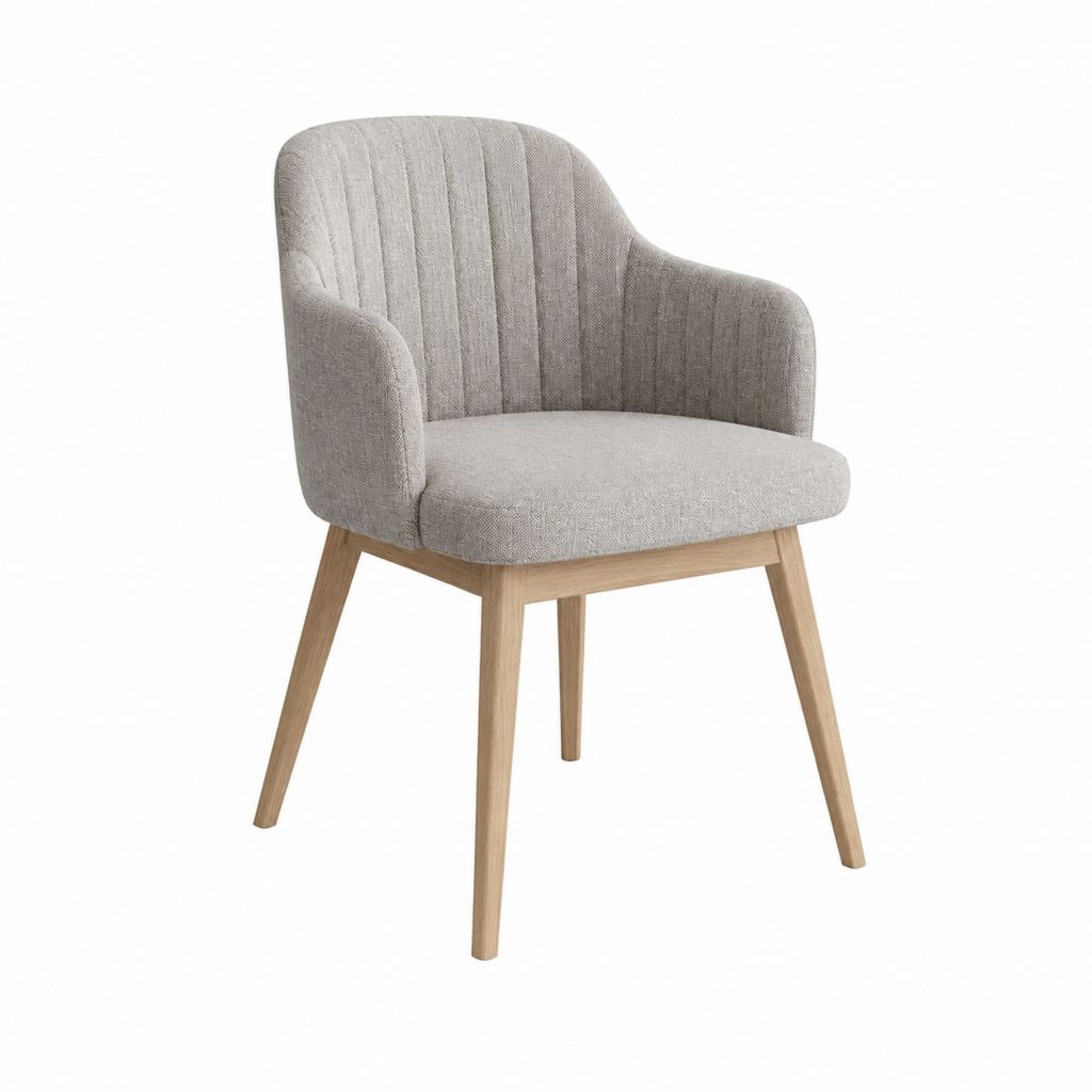 Chaise de salle à manger avec accoudoirs arrondie grège en polyester et chêne massif 58 x 62 x 82 cm