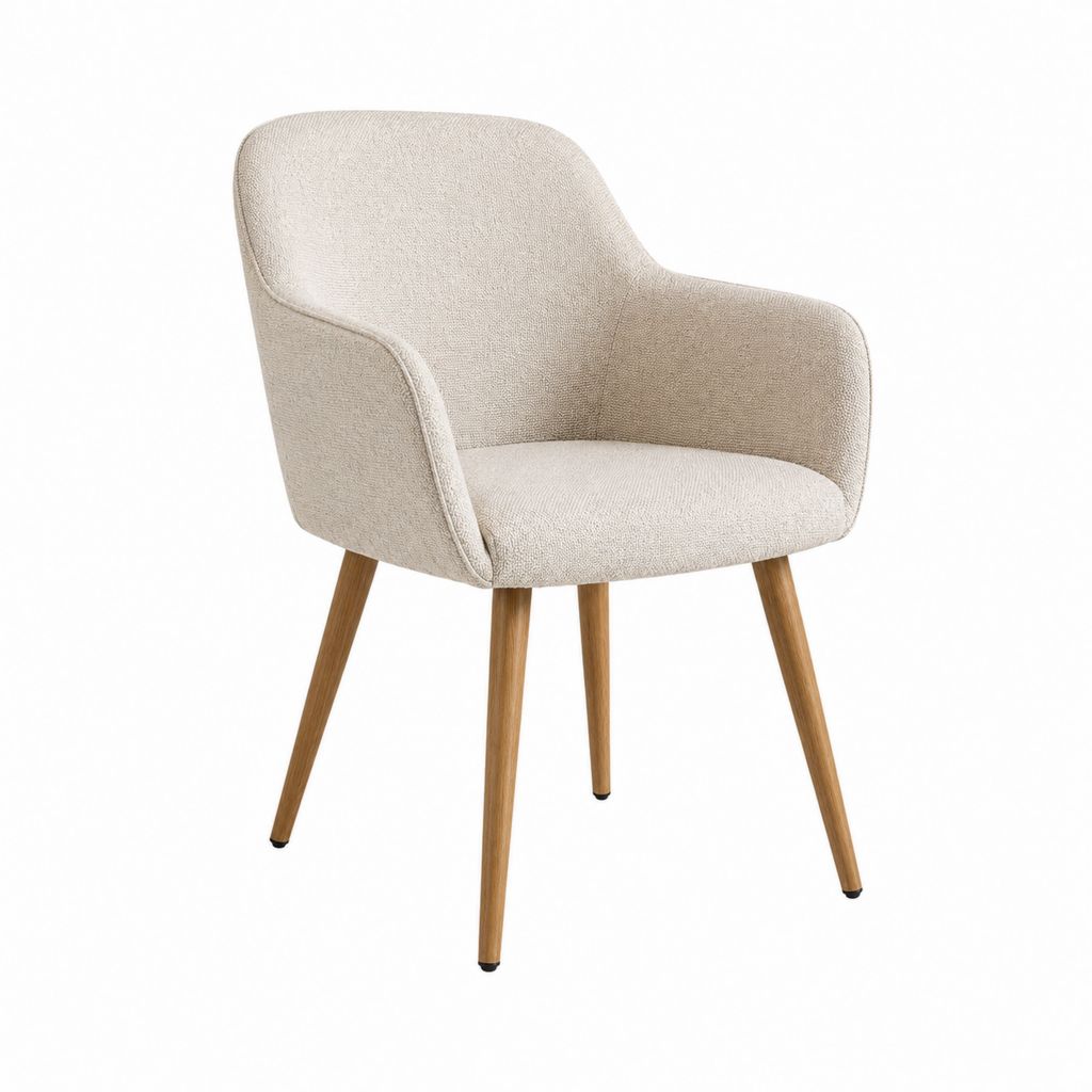 Chaise de salle à manger avec accoudoirs beige en polyester bouclette et bois massif 59 x 60 x 82 cm
