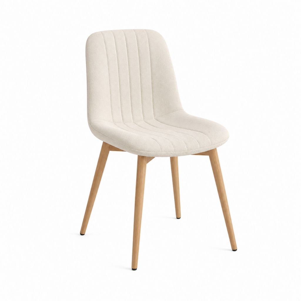 Chaise de salle à manger beige en polyester avec pieds en bois massif 48 x 56 x 83 cm