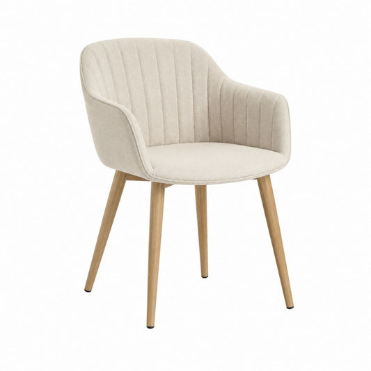 Chaise de salle à manger beige en polyester avec accoudoirs et pieds en bois massif 58 x 60 x 82 cm