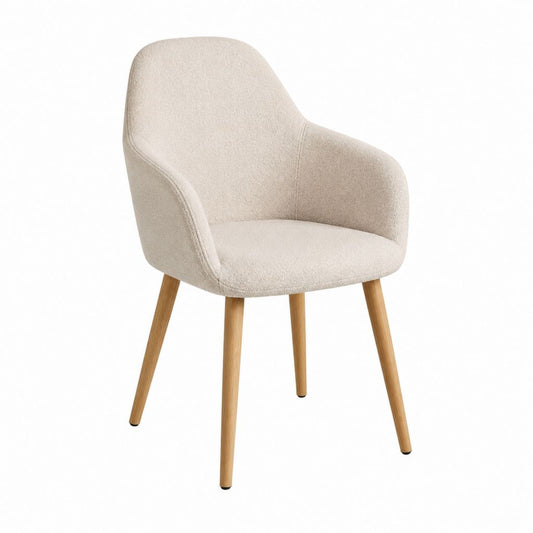 Chaise de salle à manger avec accoudoirs beige en polyester et bois massif 58 x 60 x 82 cm