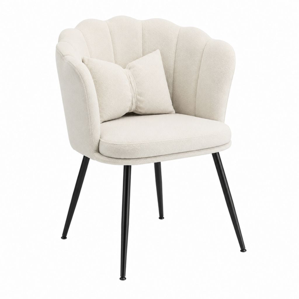 Chaise de salle à manger crème en polyester bouclette avec accoudoirs et pieds en acier 60 x 58 x 82 cm