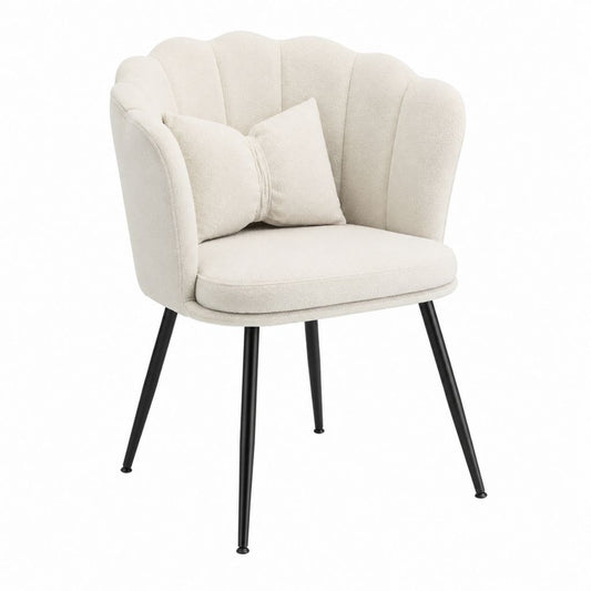Chaise de salle à manger crème en polyester bouclette avec accoudoirs et pieds en acier 60 x 58 x 82 cm