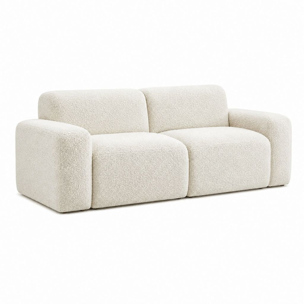 Canapé 2 places blanc cassé en polyester bouclette 180 x 95 x 75 cm