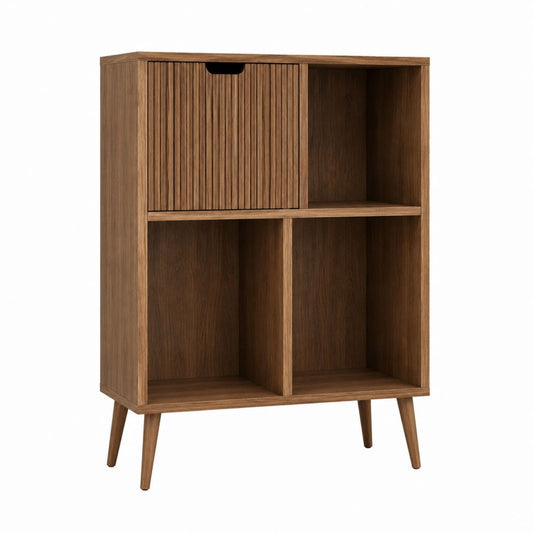 Meuble de rangement à 3 niches avec porte rainurée brun noyer en MDF 80 x 40 x 120 cm