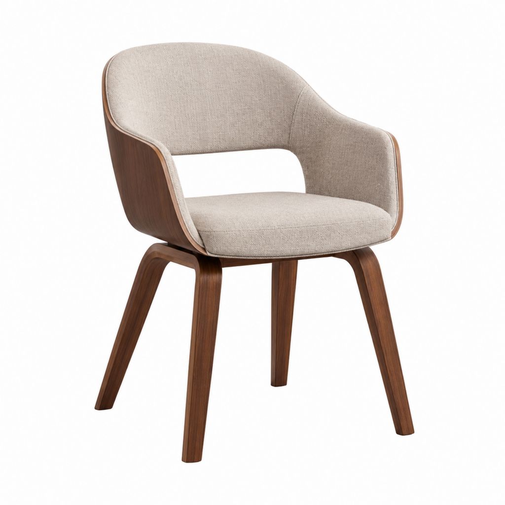 Chaise de salle à manger avec accoudoirs beige et noyer en contreplaqué 58 x 57 x 79 cm