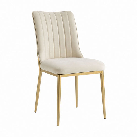 Chaise de salle à manger beige en velours polyester avec pieds en acier doré 48 x 59 x 88 cm