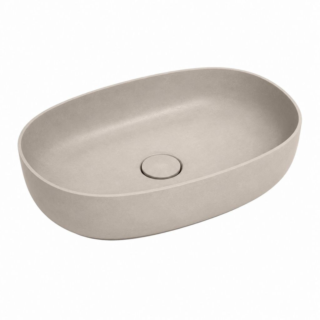 Vasque à poser ovale beige en résine minérale 60 x 38 x 12 cm