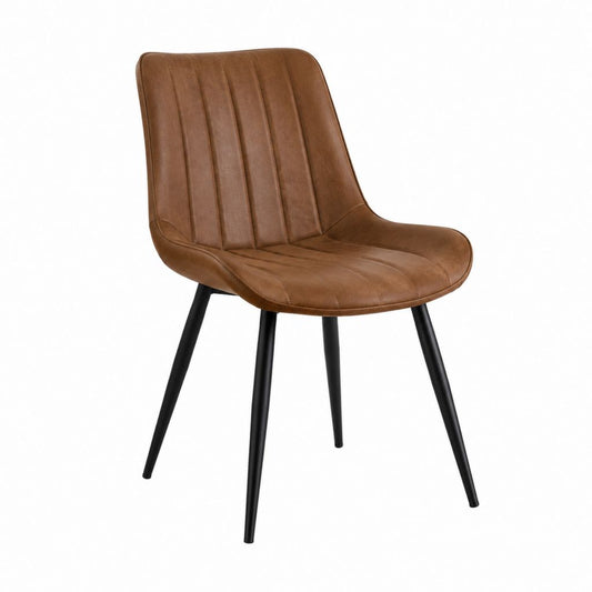 Chaise de salle à manger marron en cuir synthétique PU avec pieds en acier 46 x 58 x 86 cm