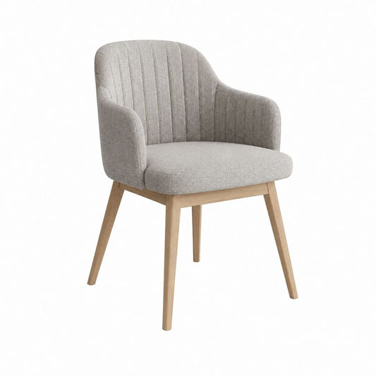 Chaise de salle à manger avec accoudoirs arrondie grège en polyester et chêne massif 58 x 62 x 82 cm