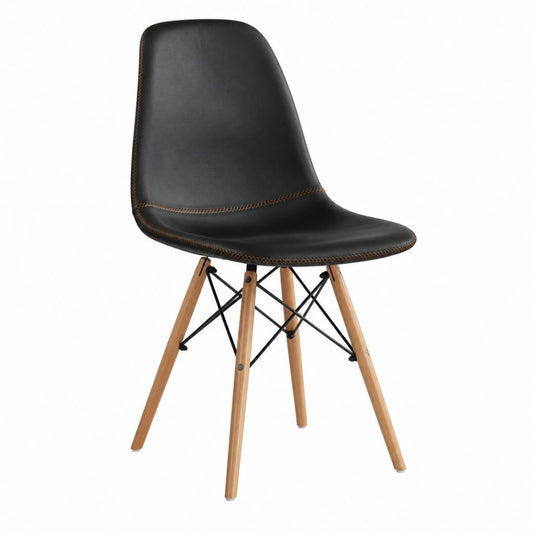 Chaise de salle à manger coque noire en PU pieds en hêtre massif 46 x 52 x 82 cm