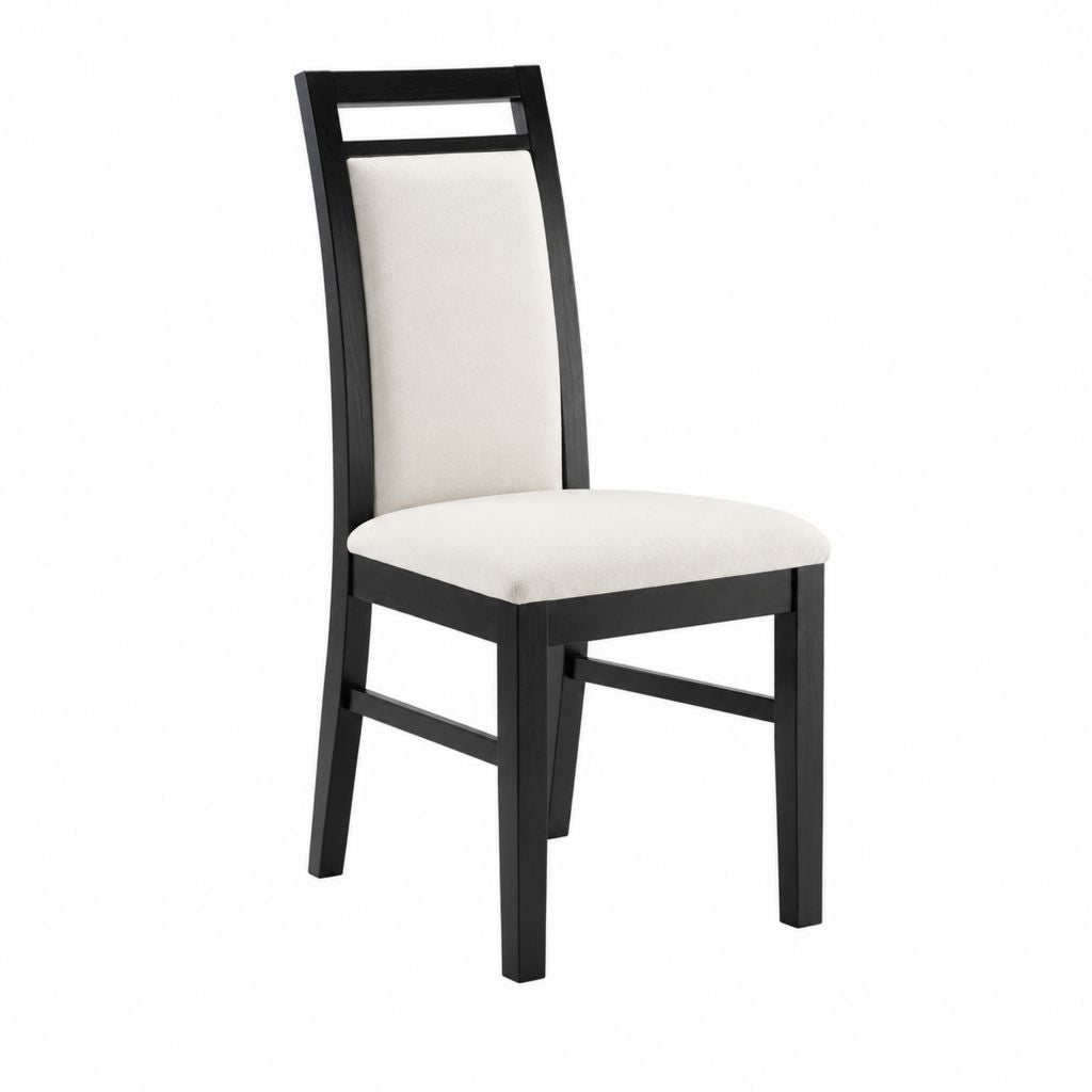 Chaise de salle à manger noire et beige en bois massif avec assise rembourrée 43 x 55 x 100 cm