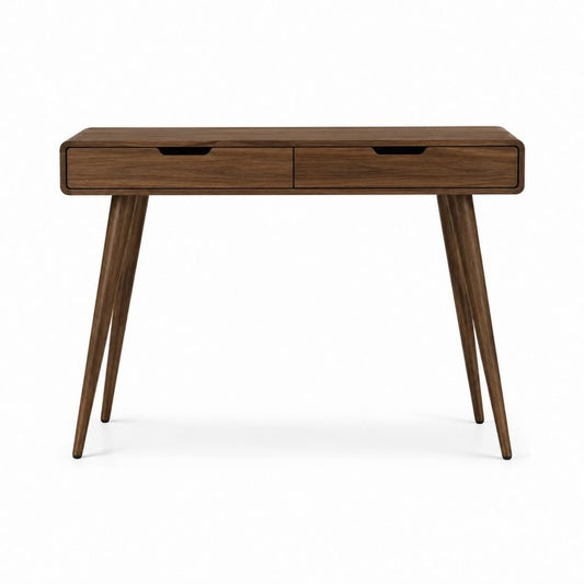 Console d'entrée 2 tiroirs marron noyer en MDF plaqué 120 x 40 x 75 cm