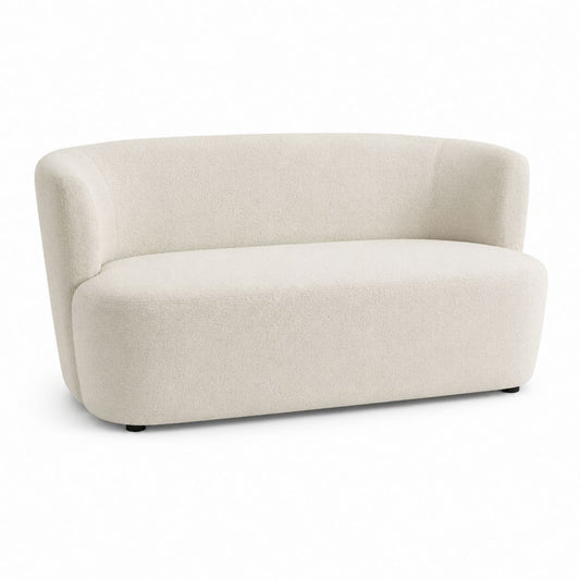 Canapé 2 places arrondi écru en tissu bouclette polyester 140 x 78 x 72 cm