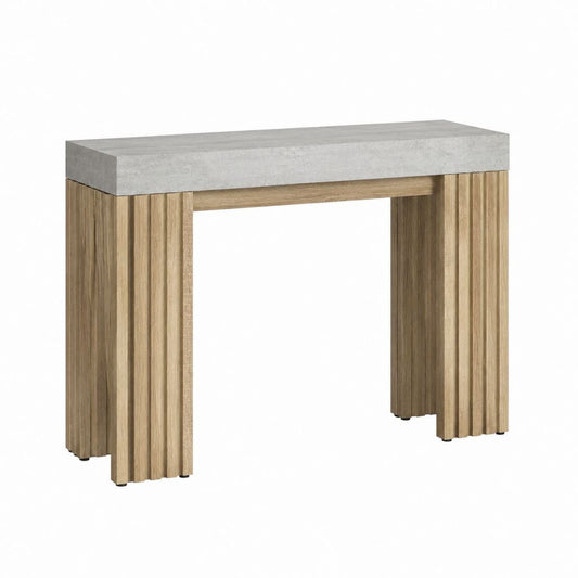Console d'entrée rectangulaire gris béton et chêne clair en panneaux de particules 100 x 35 x 75 cm