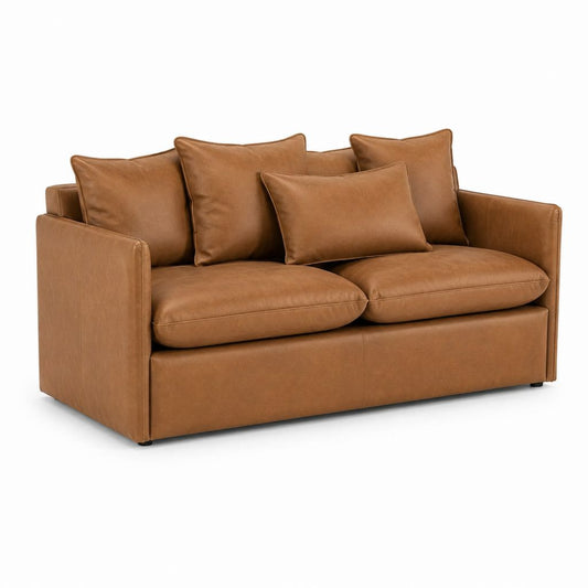 Canapé 2 places marron cognac en similicuir PU rectangulaire 160 x 90 x 85 cm