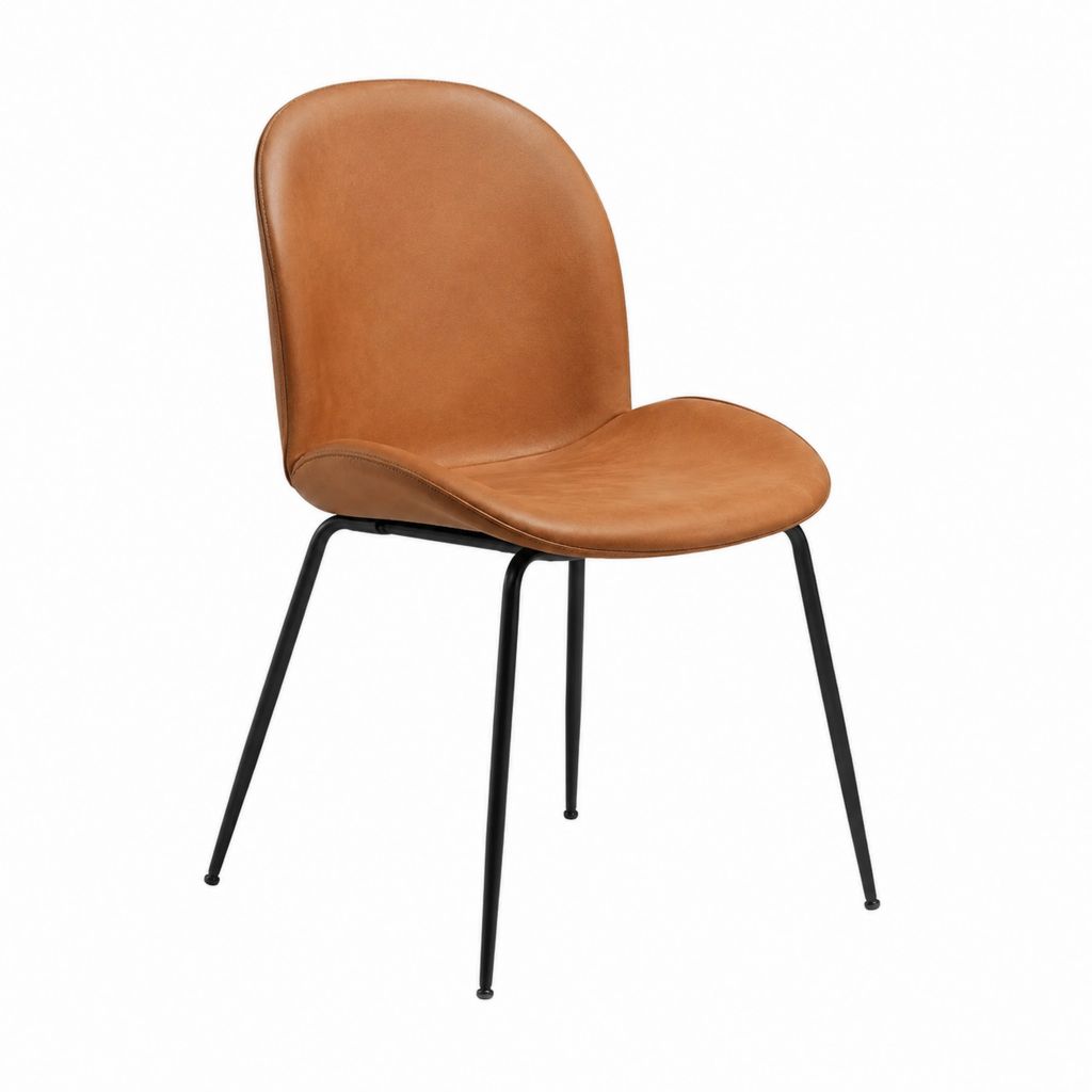 Chaise de salle à manger marron en cuir synthétique PU avec piètement en acier 46 x 56 x 86 cm