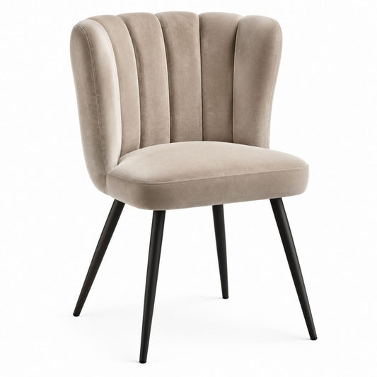 Chaise de salle à manger beige en velours polyester à dossier enveloppant 58 x 60 x 82 cm