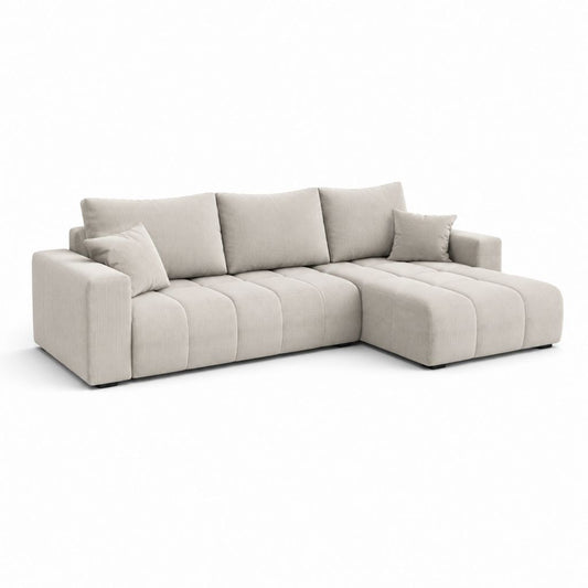 Canapé d'angle droit 4 places beige en polyester 290 x 170 x 85 cm